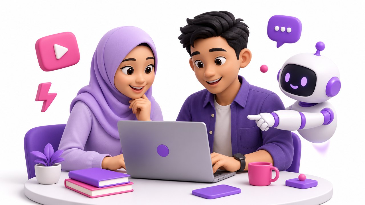 Dua usahawan belajar AI bersama robot pembantu